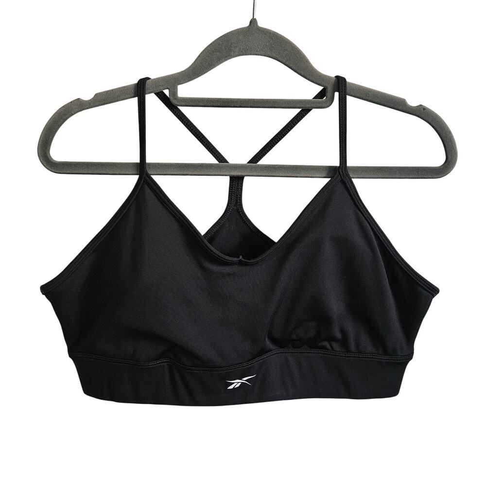 Reebok Women XL Thin Strap Racerback Sports Bra Solid Black Running Athletic Gym